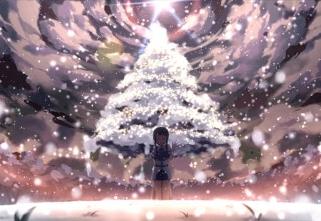 Sayonara... - sachi, girl, snow, anime, tree, sword art online