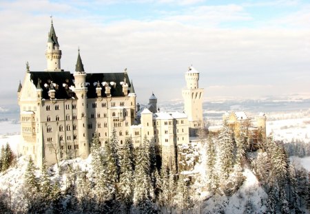 Neuschwanstein Castle in Winter - snow, winter, nature, castles