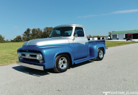 1953 FORD F-100 - silver, classic, truck, blue