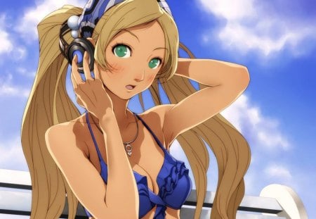 Sexy headphone girl - blonde, girl, headphone, bikini