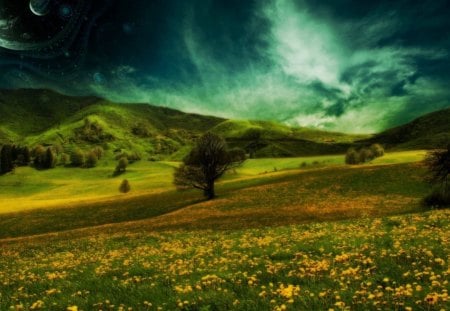 Fantasy landscape - nature, sky, landscape, mountain, tree