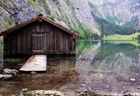 On the Lake - lake, water, cabin, mountain