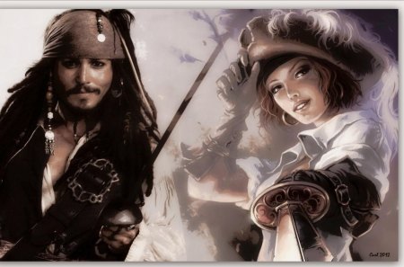 A cute pirate couple - woman, girl, dream, fantasy, art, abstract, man, beautiful, boy, pirate, guy