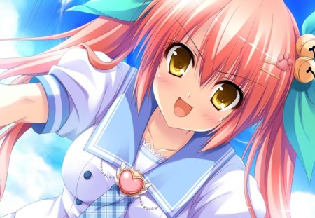 Koneko Kagurazaka - anime, anime school girl, anime girl, blue, kamigakari cross heart, koneko kagurazaka, pink, sky