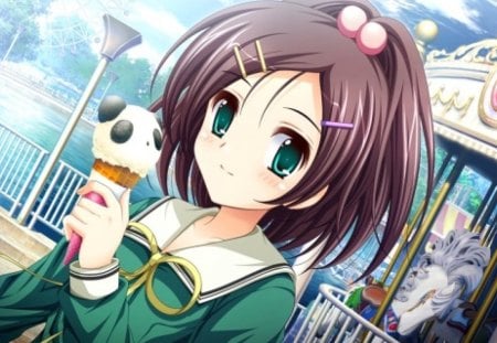 Shizuku Kurokawa - shizuku kurokawa, anime, anime girl, ice-cream, green, food, renai kateikyoushi rurumi coordinate