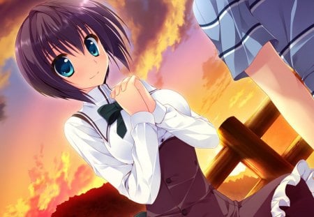 Yocchan - yocchan, anime, anime school girl, anime girl, orange, sky, hoshizora e kakaru hashi