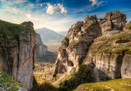 Meteora - High Up Above (Greece) - up, meteora, blue, high, view, above, greece, nice, sky