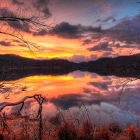 glorious sunset reflection on a lake hdr