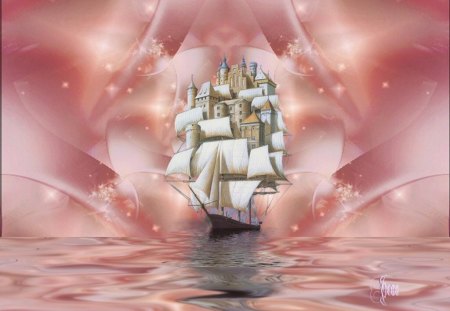 SAILBOAT - abstract, fantasy, sailboat, digital, art