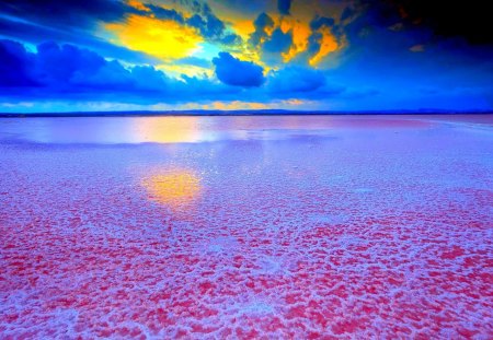 BEACH FOAM - clouds, sunset, foam, beach