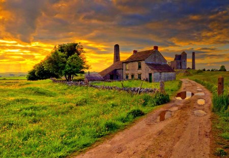 HOUSE on the HILL - field, house, sunset, landscape