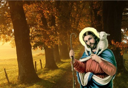 Jesus Good Shepherd - christ, nature, sheep, jesus, shepherd