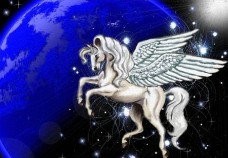 Star Spangled Pegasus - moon, planet, pegasus, stars, sky