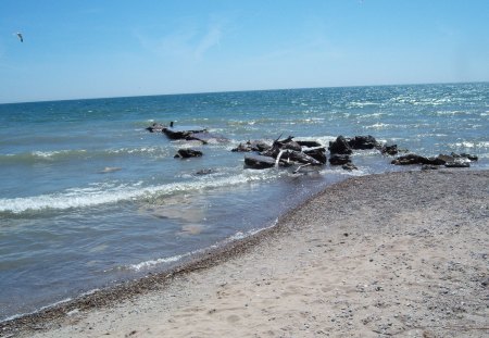 racine lighthouse - lake michigan, lake, beach