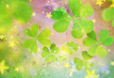 fantasy clover - nice, beauty, fantasy, clover, star, abstract, purple, yellow, cool, leaves, green, colors