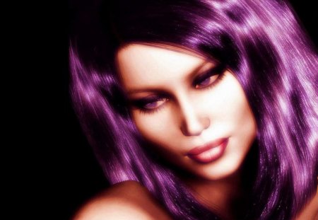 purple hair - face, style, purple, girl, 3d, hair, color