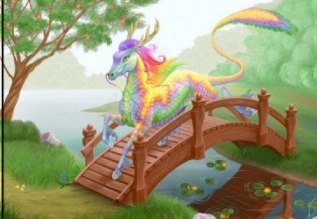 dragon horse - colorful, trees