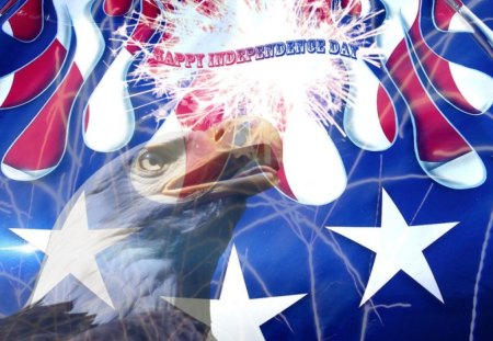 Independence Day - american, eagle, white, bald eagle, blue, red, stars, july 4th