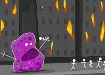 Destruction of the Stick Men - eat, destroying, fire, run, stickmen, destroy