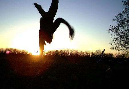 Breakdancing - b-girl, bike, breakdancing, dance, sun, freeze, sunset