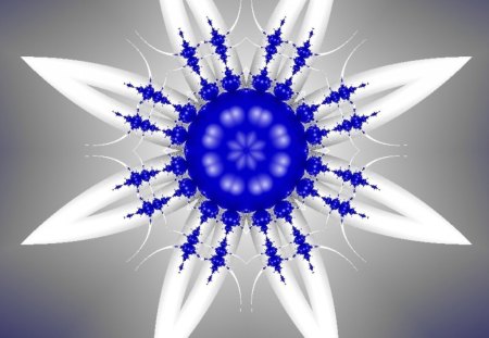 Star Fractal - star, white, center, blue, pedals, flower