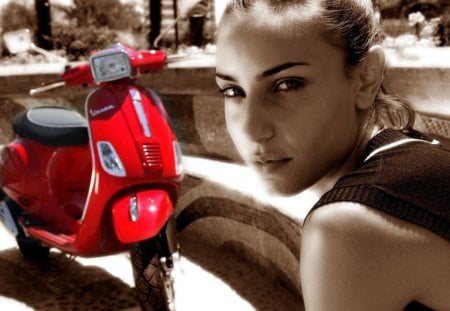 Vespa? - bonita, motoneta, modelo, roja