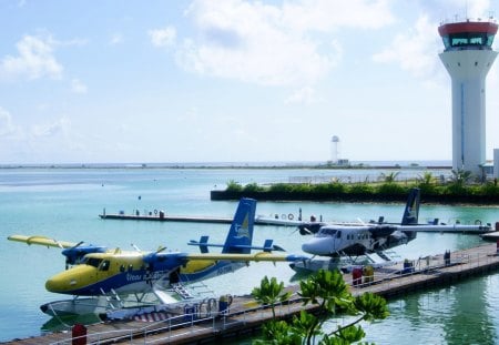 maldives seaplanes airport - airport, tower, sea, seaplanes