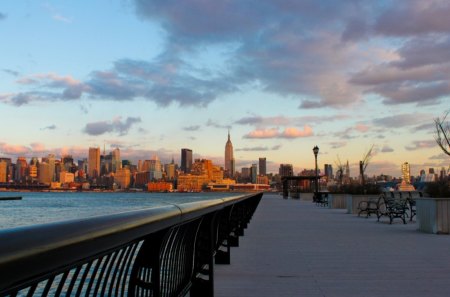 nyc from jersey riverside - city, walk, clouds, river