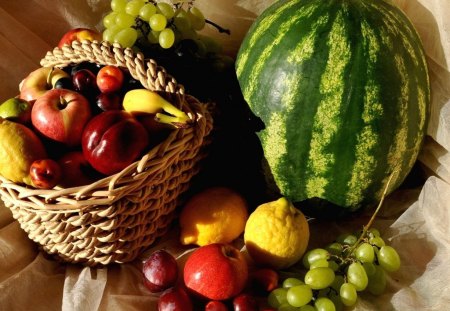 *** Basket Of Friuts *** - lemon, watermelon, basket, plums