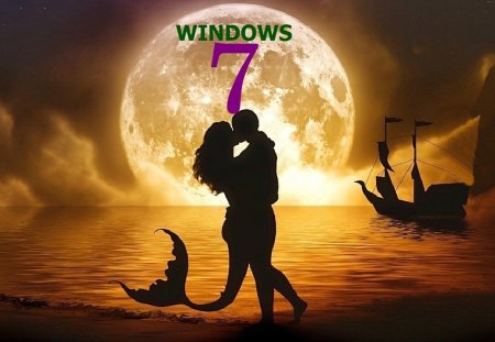 Windows 7 - windows  7, fantasy, syrena, randka, morze, statek