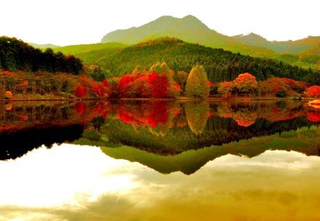 AUTUMN FOREST LAKE - season, lake, mountain, forest, reflection, colors