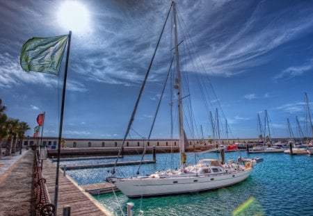 Ready To Sail - moon, water, sailboat, blue