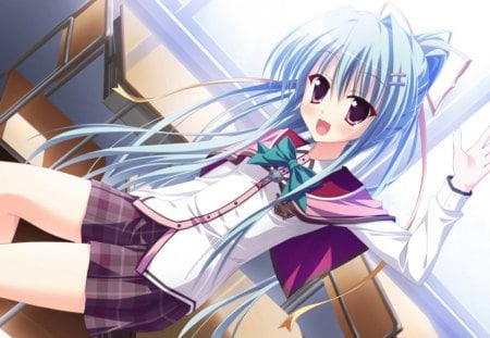 Anime Girl - school uniform, anime, anime girl, blue hair, long hair, purple hair, ribbons