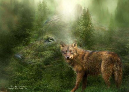 Forest Spirit Wolf - abstract, trees, fantasy, painting, animals, wolves