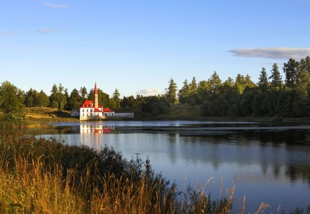 beautiful lake house - lake, house, forest, weeds