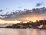 sunset on an italian lake town