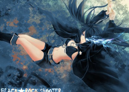 BRS - punk, female, warrior, blue eyes, brs, anime girl, original, blue fire, black hair, fantasy, vocaloid, anime, weapon, black star shooter, black rock shooter, emo