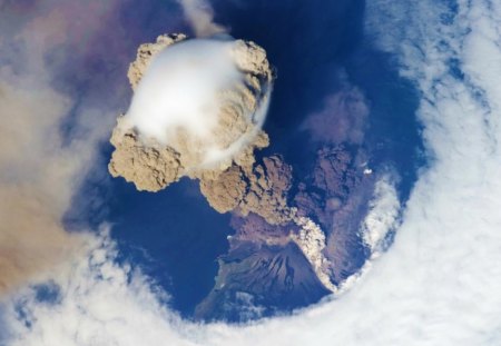 Volcano View From Space - beauty, scenic, nature, space view