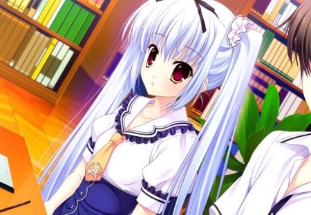 Kukune Kusunoki - anime, anime school girl, white, anime girl, blue, yuyukana, kukune kusunoki