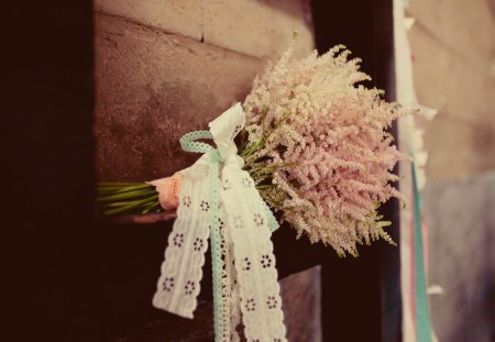 Soft Pink Heather Bouquet - heather, arrangement, pink, soft, vintage, ribbon, bouquet, flowers