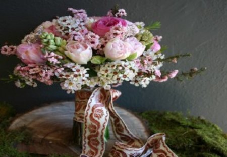 Spring Fancy Bouquet - wedding, roses, arrangement, pink, ribbon, lovely, flower, spring