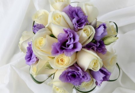 Feel the tenderness - roses, silk, delicate, soft, tenderness, bouquet, lovely, white, purple, cute