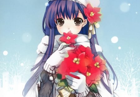 Excuse me? - anime, scarf, flowers, shy