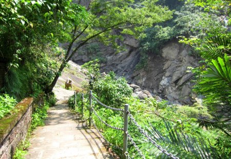 Move towards to the waterfall - move towards to the waterfall, trail, mountain, hiking