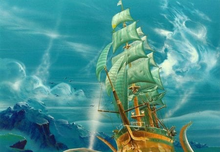 Sailboat - abstract, fantasy, art, sailboat