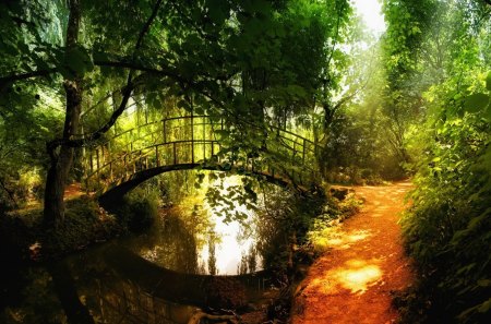 Small Bridge Over the River - green, bridge, trees, river