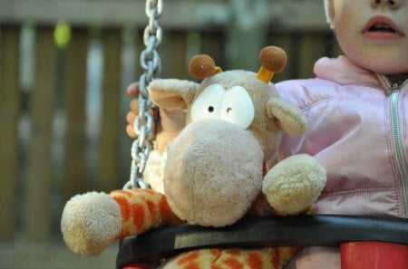 With my giraffe everywhere♥ - swing, playground, childhood, giraffes, toy, child, animals