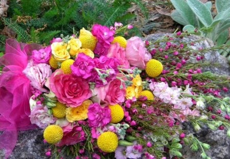 Hot Pink Flower Arrangement - roses, hot, deep, design, bouquet, pom, pretty, pink, girly, flowers