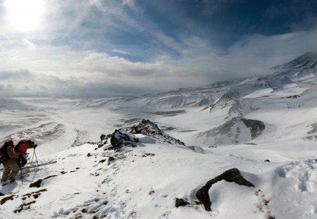 climbers on amazing snow mountains - snow, clouds, climbers, mountains