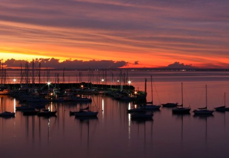 marina sunset - marina, sunset, sea, boat